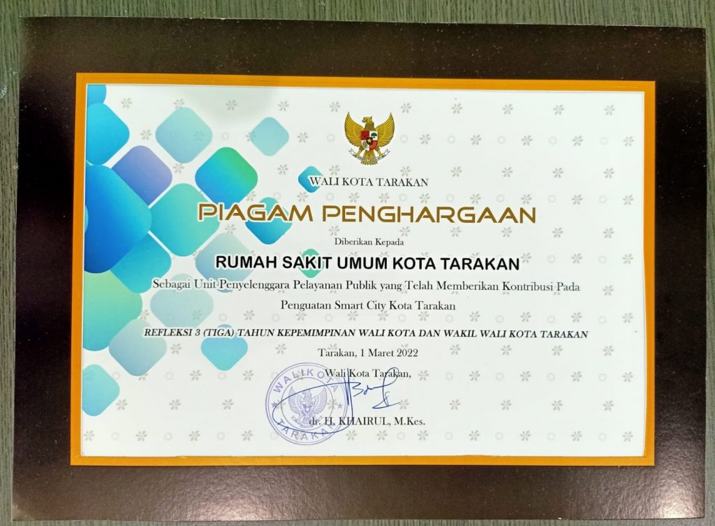 Penghargaan Sebagai Unit Penyelenggara Pelayanan Publik yang Telah Memberikan Kontribusi Pada Penguatan Smart City Kota Tarakan